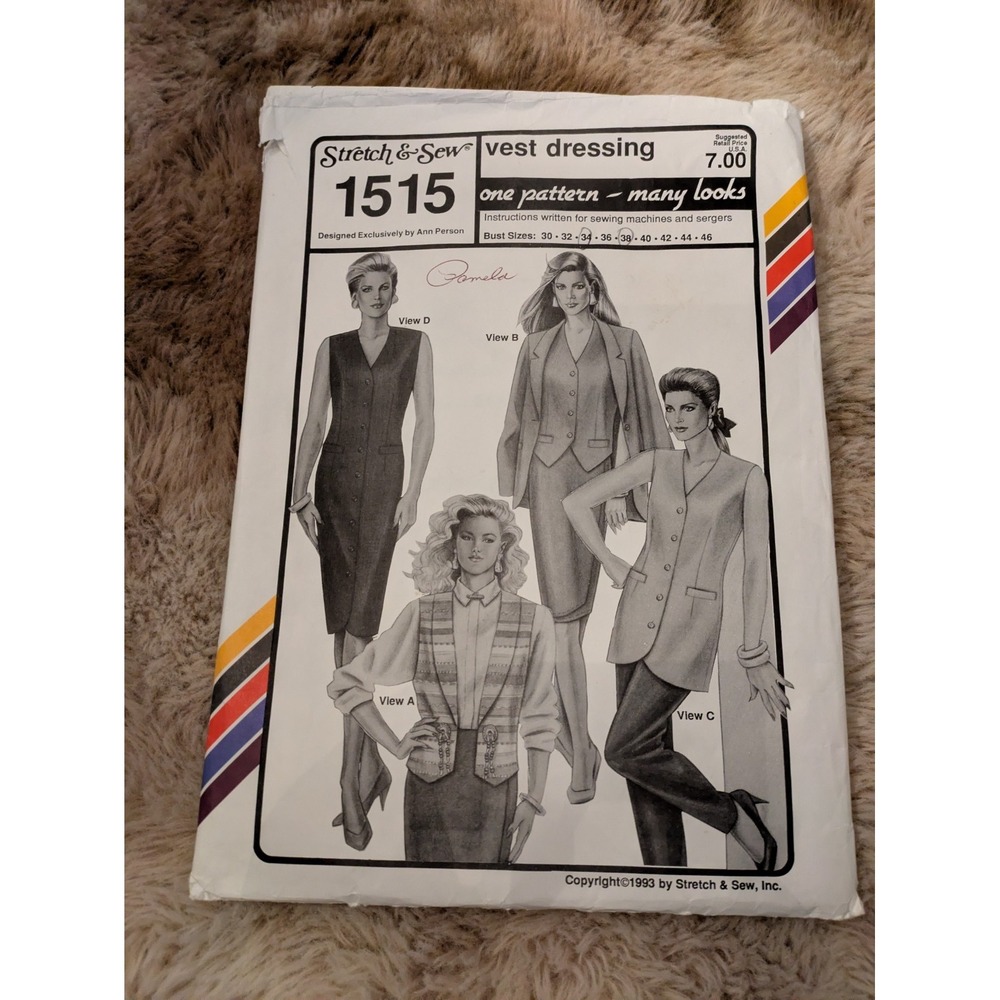 Vintage Stretch & Sew 1515 Vest Dressing Pattern Ann Pearson 1993 Dress Blouse